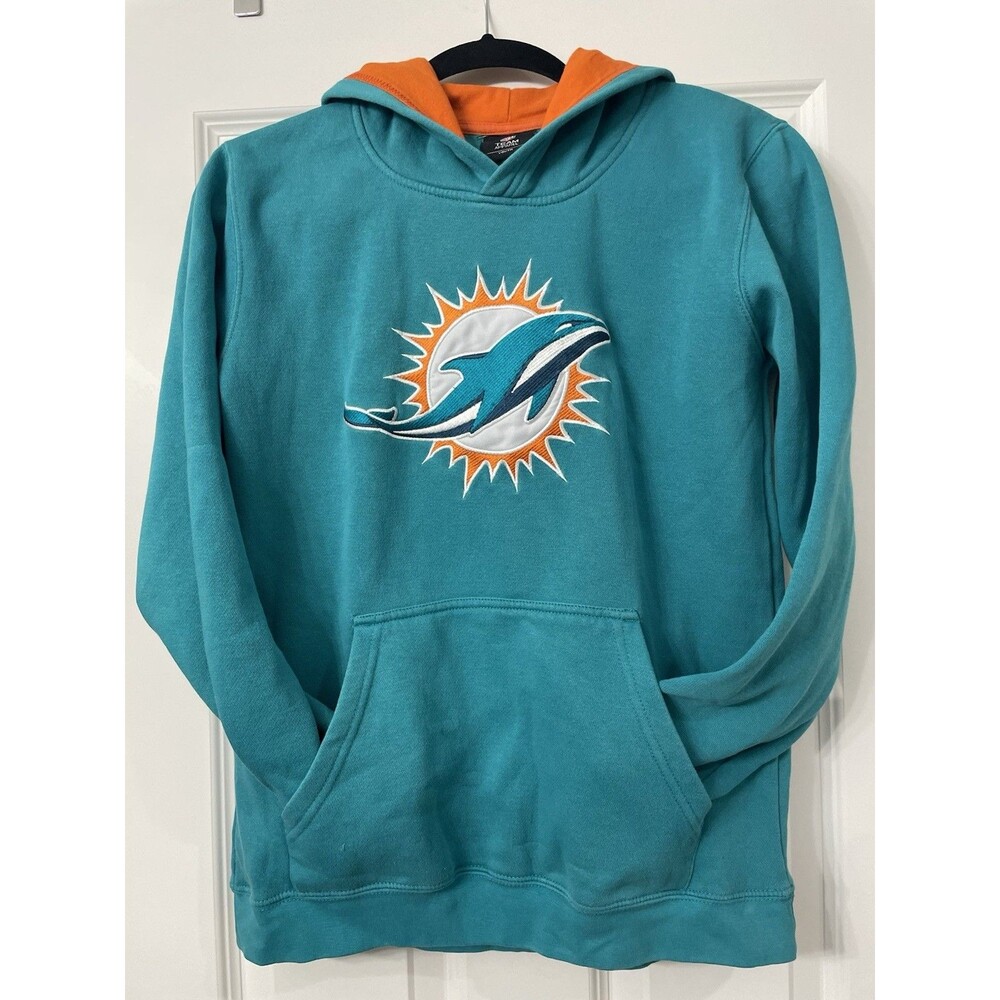 NFL Team Apparel Miami Dolphins NFL Football Pullover Hoodie Youth L Teal Orange